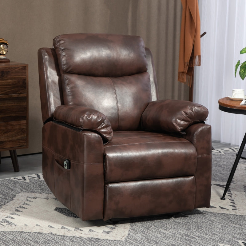 Faux Leather Electric Recliner Chair, 70?? Riser, Dark Brown