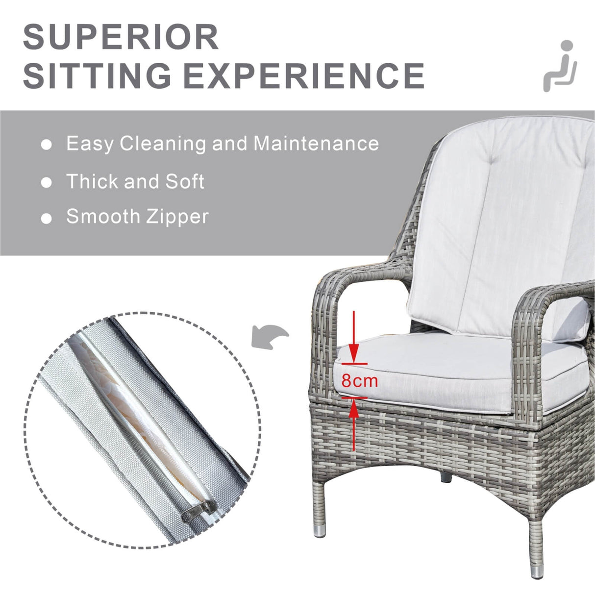 Set of 2 Rattan Garden Dining Chairs - Aluminium Frame, Outdoor Armchairs