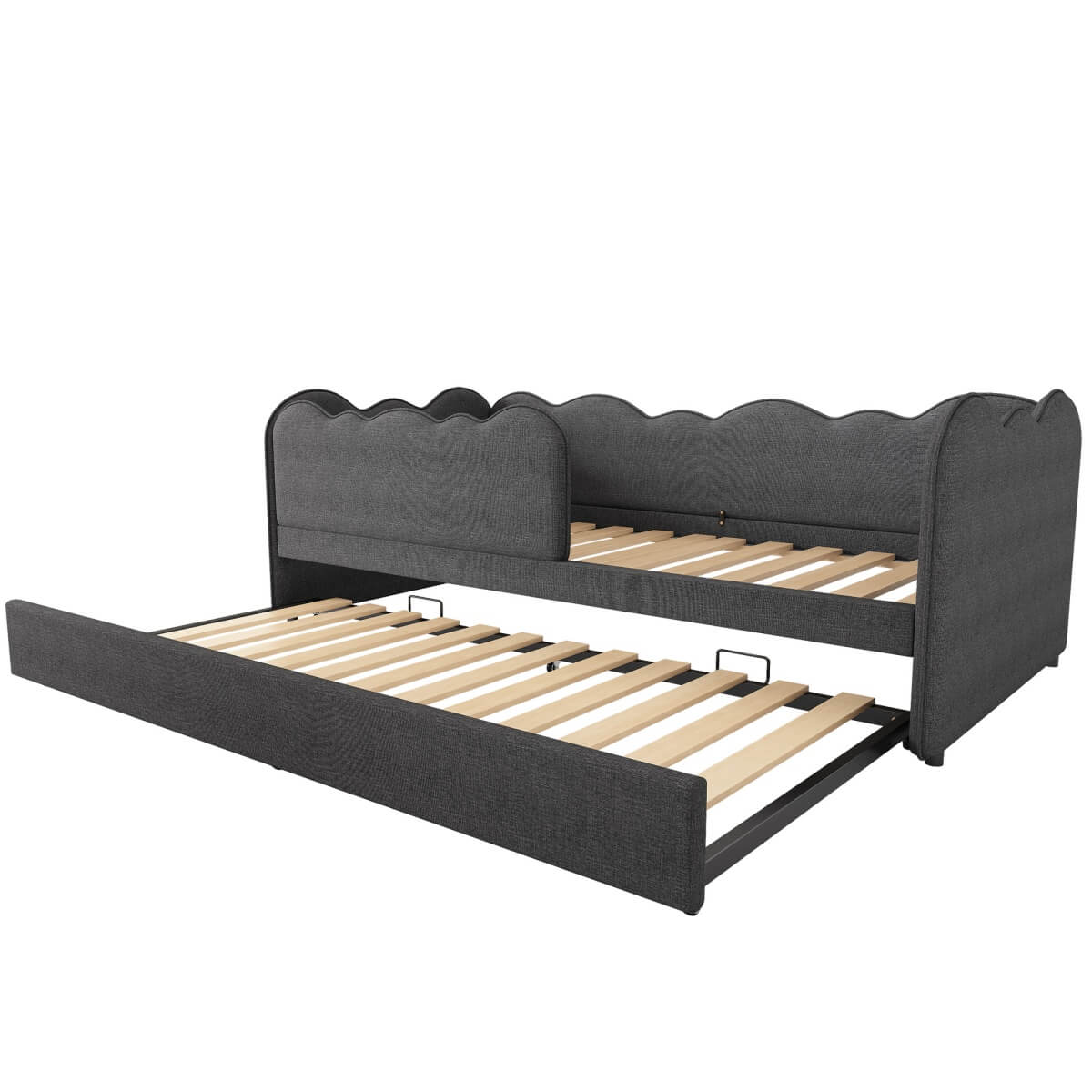 3ft Single Upholstered Daybed with Pull-Out Trundle - Linen Grey Bed for Adults & Children
