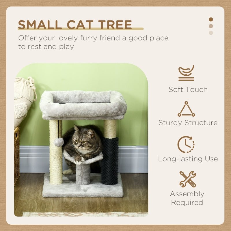 Cat Tree 48cm with Scratching Posts, Bed, Perch, Self Groomer, Toy - Grey