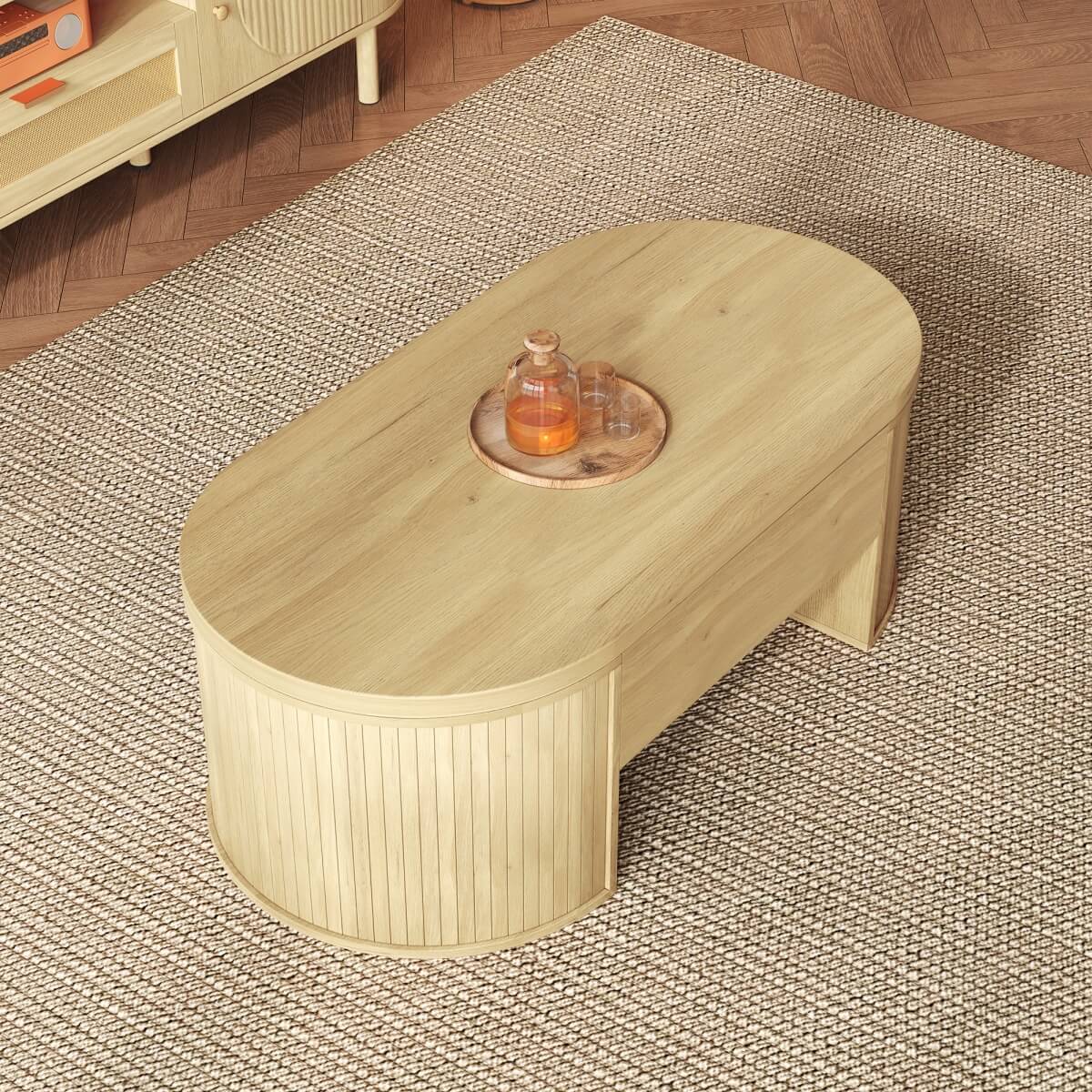 Lift-Top Coffee Table with Curved Wood Design - Extendable Storage Centre Table for Living Room