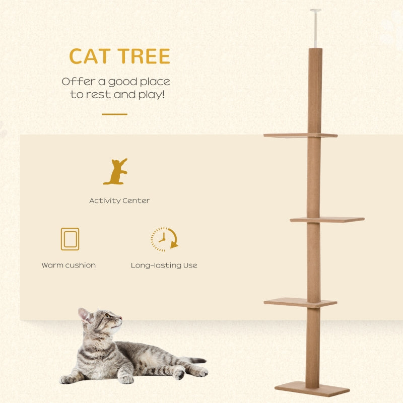Cat Tree 260cm Floor To Ceiling, Three Platforms Activity Centre - Brown