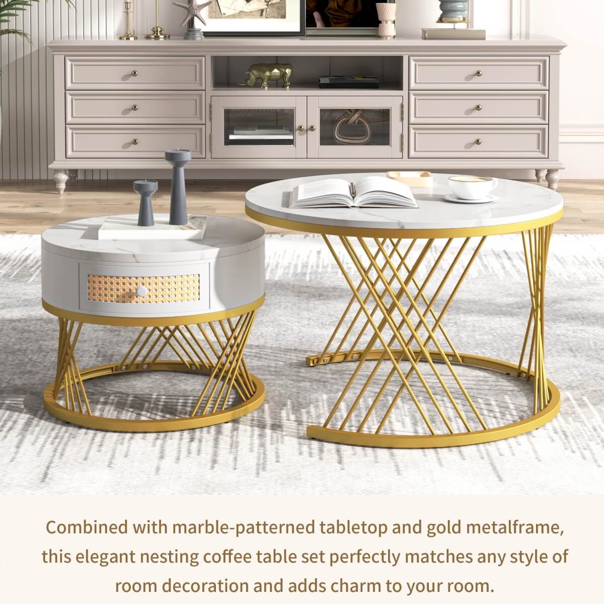 White Coffee Table with Metal Legs – Sturdy Modern Dining or Breakfast Table