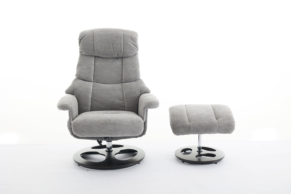 Chenille Upholstered Massage Recliner with Ottoman Footstool, 5 Points Massager, Wood/Metal Base, Grey