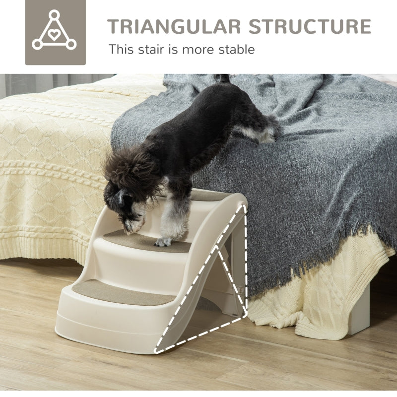 Foldable Pet Stairs 3-Step Portable Dog Steps with Non-slip Mats, Cream