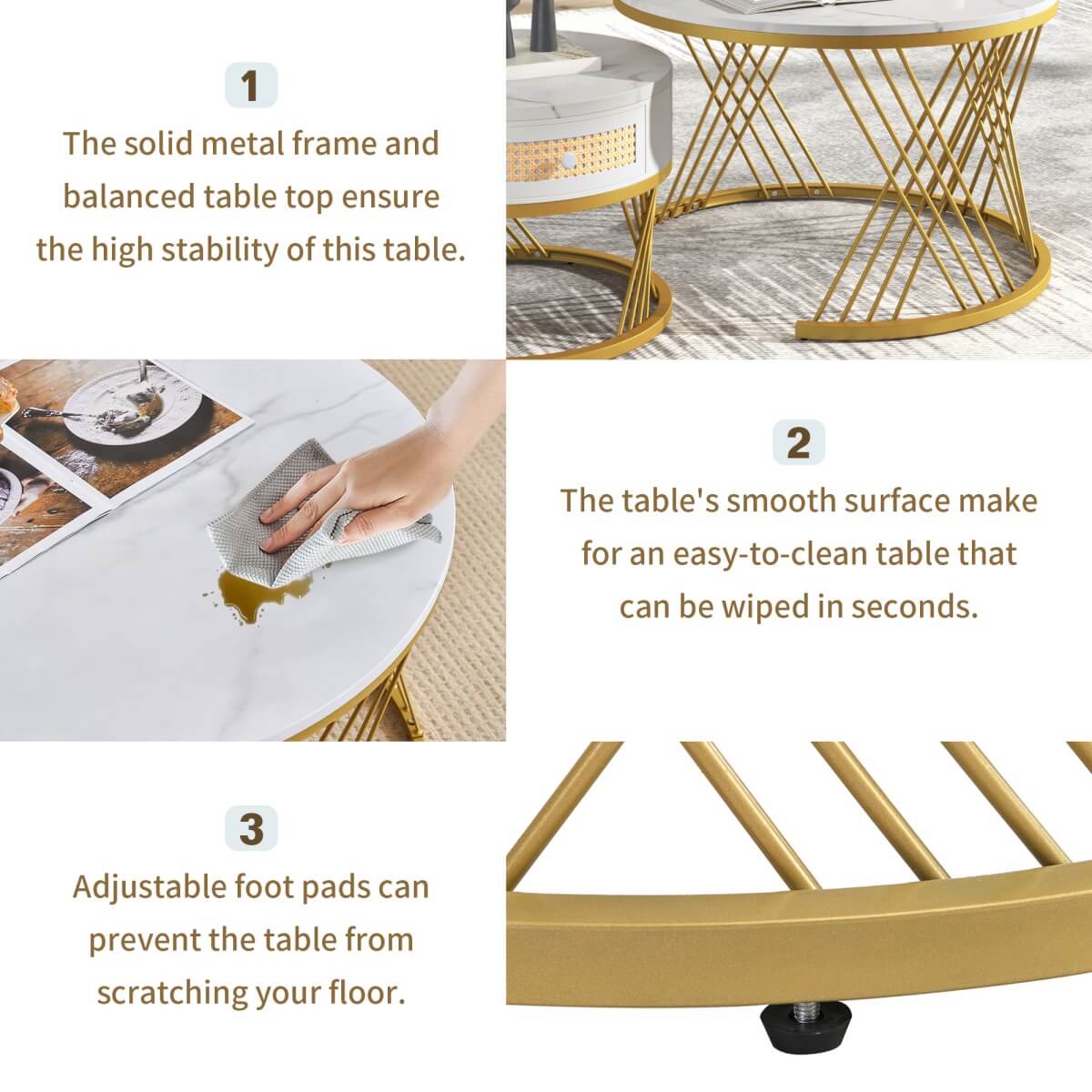 White Coffee Table with Metal Legs – Sturdy Modern Dining or Breakfast Table