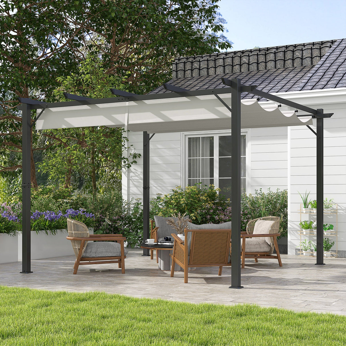 Aluminium Pergola Canopy Gazebo 3 x 3(m) Outdoor Garden Sun Shade Shelter - Light Grey