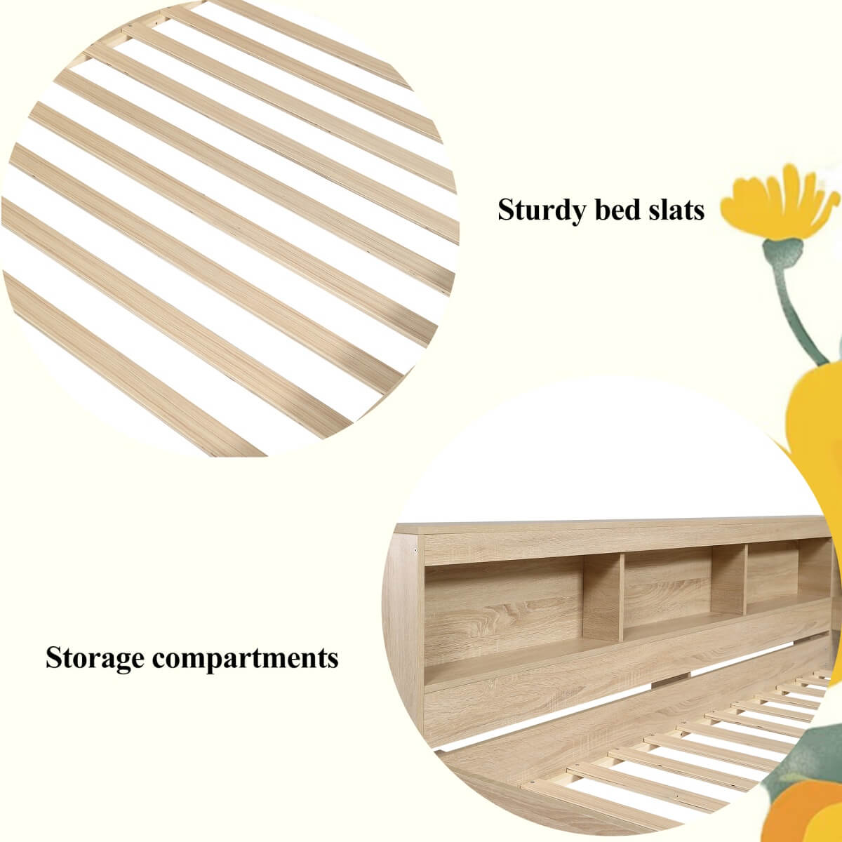 4FT6 Double Storage Bed - White Oak Bed Frame with Ample Storage