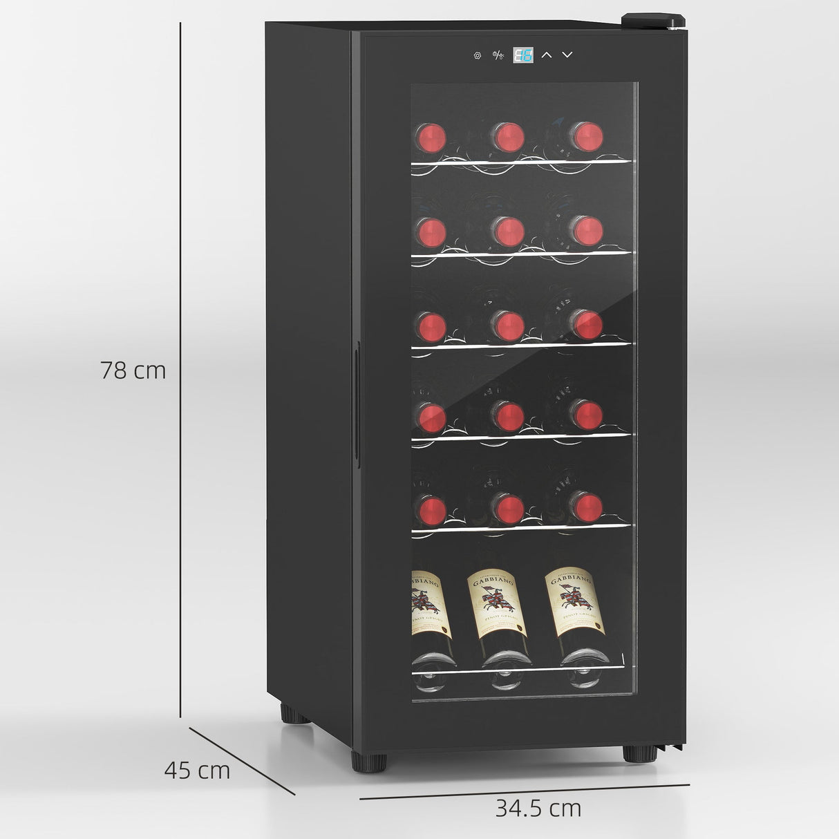 Wine Cooler, 50L 18 Bottle Freestanding with Glass Door, Black