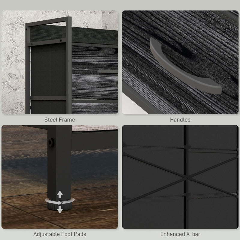 Rustic Chest of Drawers, Six Fabric Drawers - Black