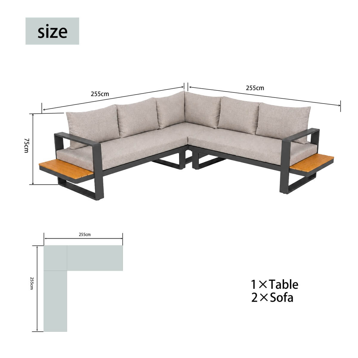 ARVIA Aluminum L-Shape Corner Sofa Set