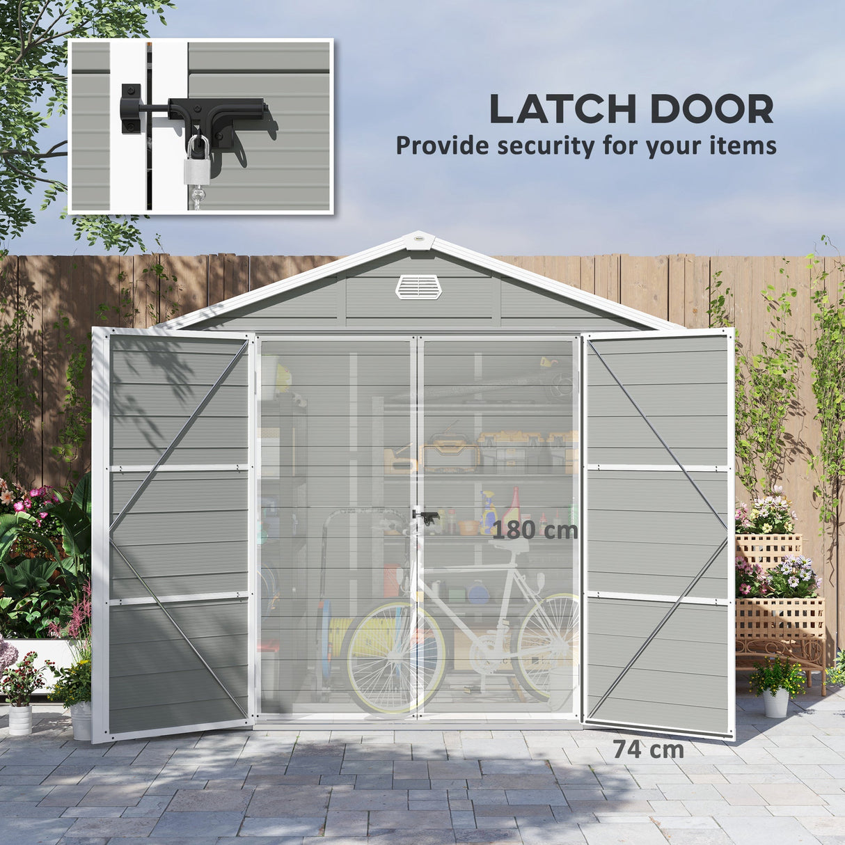 Aluminium Frame and Plastic Wall Shed, 7.9ft x 6.2ft with Foundation - Light Grey