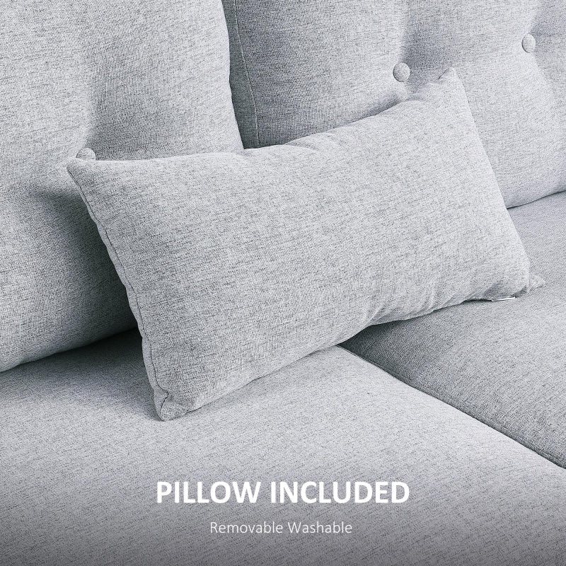 2 Seater Sofa, 140cm Tufted Love Seat with Wooden Legs, Light Grey Fabric