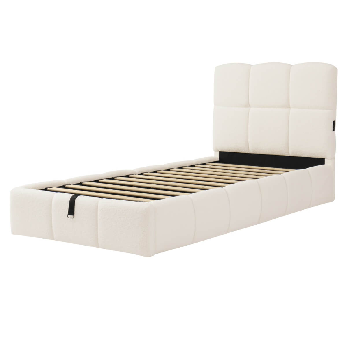 3ft Bouclé Upholstered Storage Bed - Single Hydraulic Bed with Headboard, Beige
