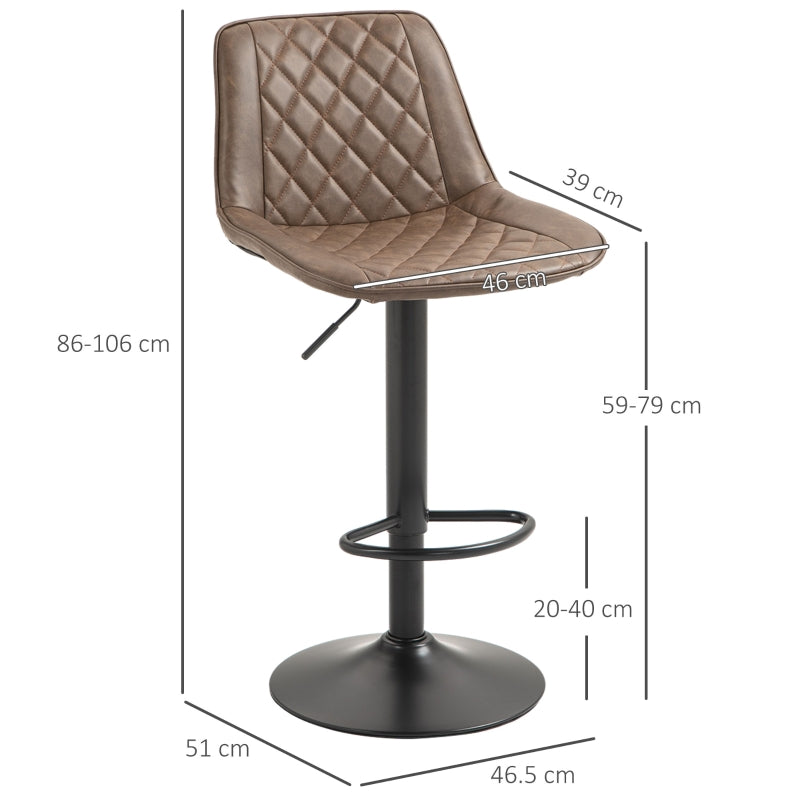 Bar Stools Set of 2, Adjustable Swivel with Back, Brown PU Leather
