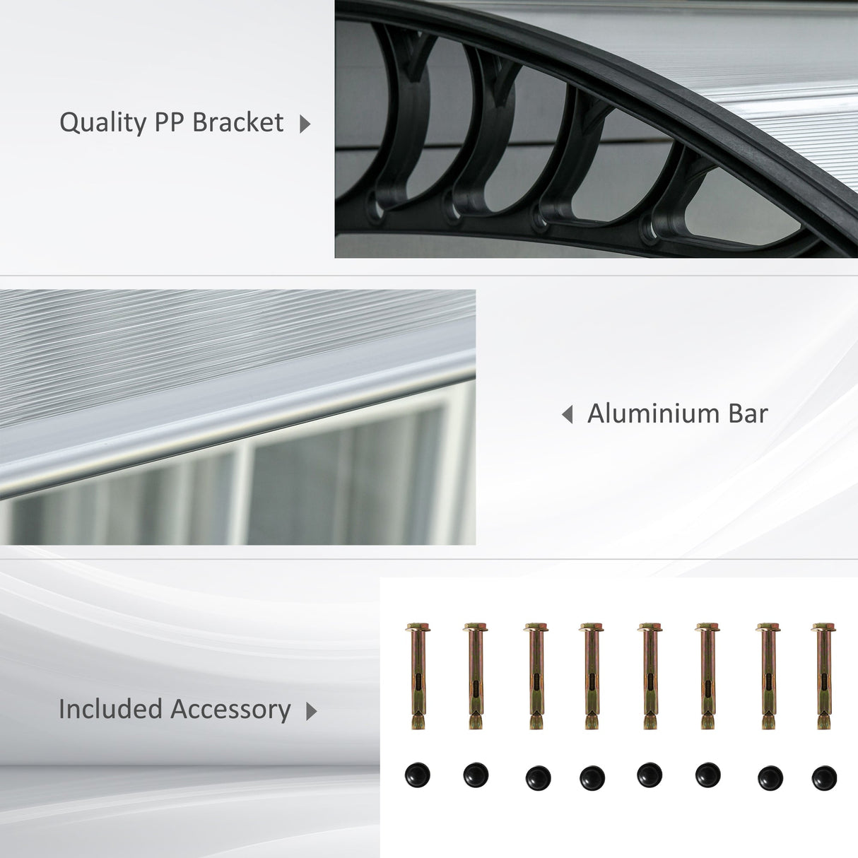 Front Door Canopy, 303 x 96cm Rain Shelter, Clear