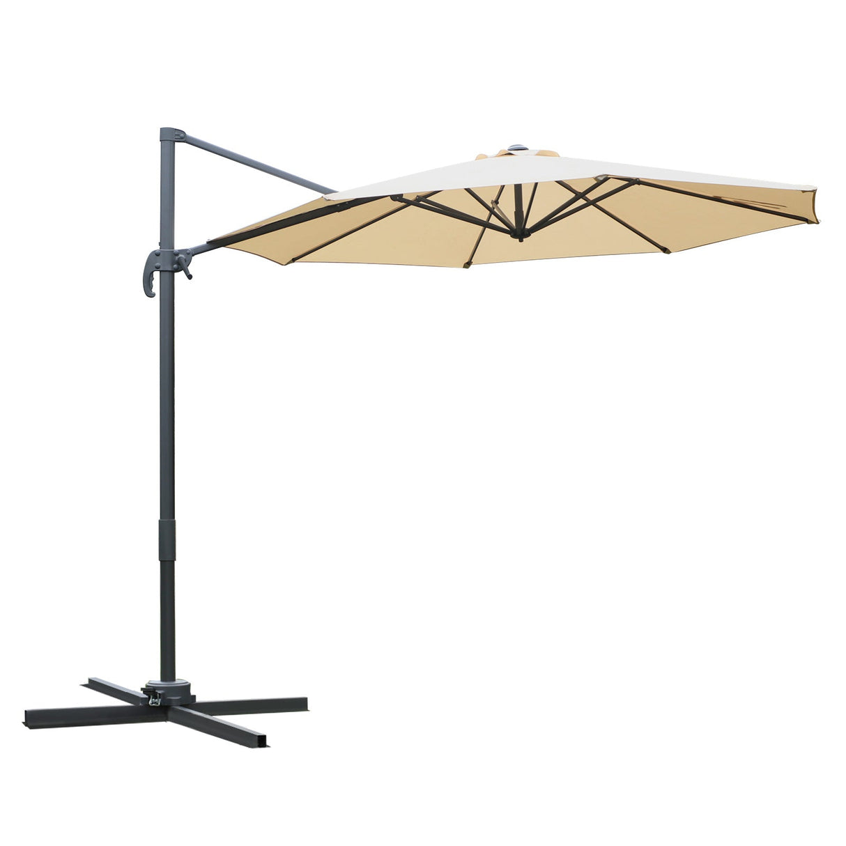Outsunny Round Umbrella Parasol W/ Tilt 360¡ã Rotation and Hand Crank Cross Base-Beige