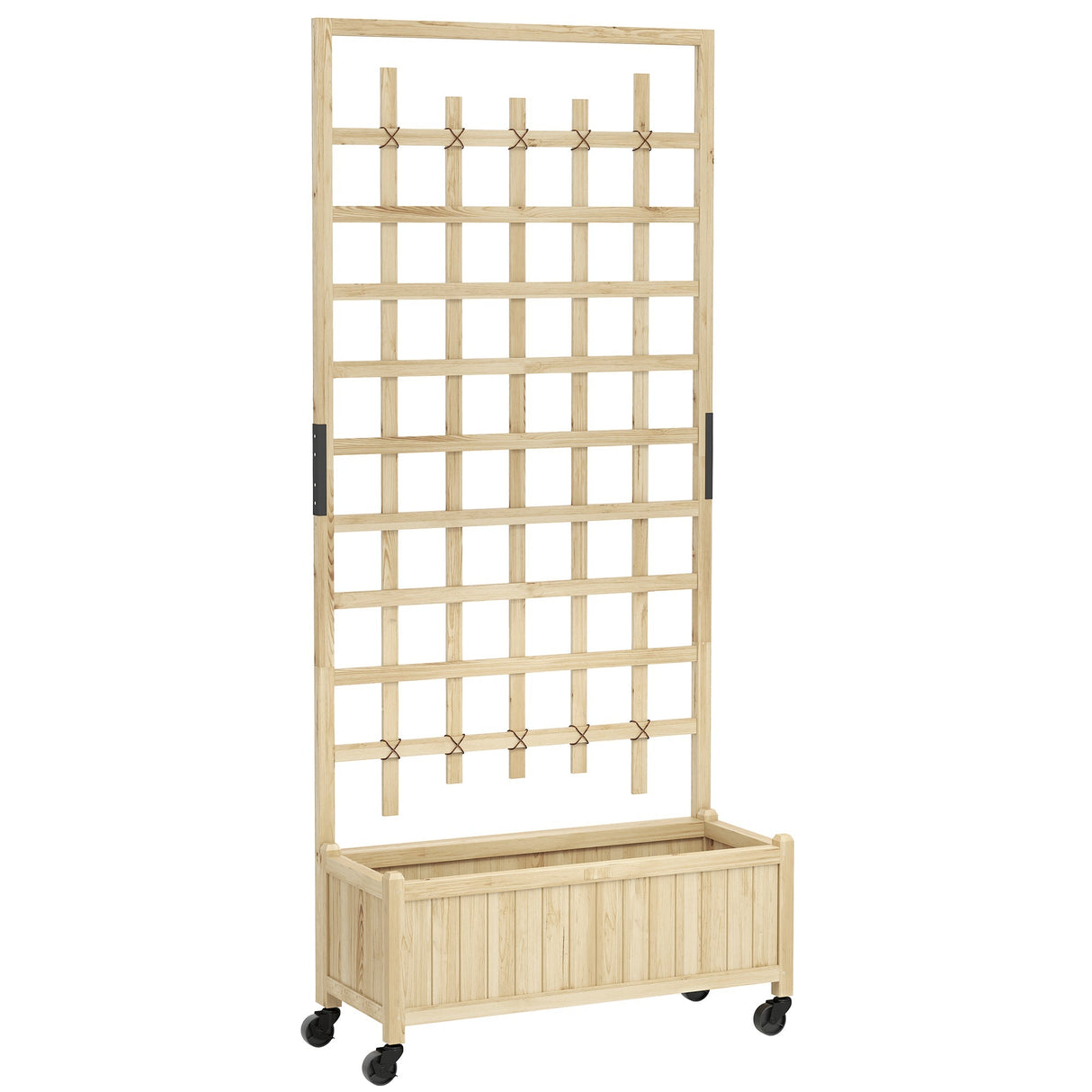 Wooden Trellis Planter, Raised Garden Bed with Wheels, Natural