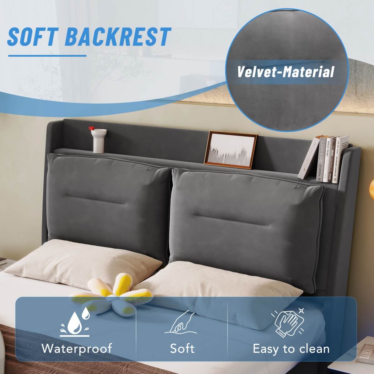 5ft King Size Upholstered Storage Bed – Velvet Hydraulic Bed with End Drawers & Recessed LED Light Strips