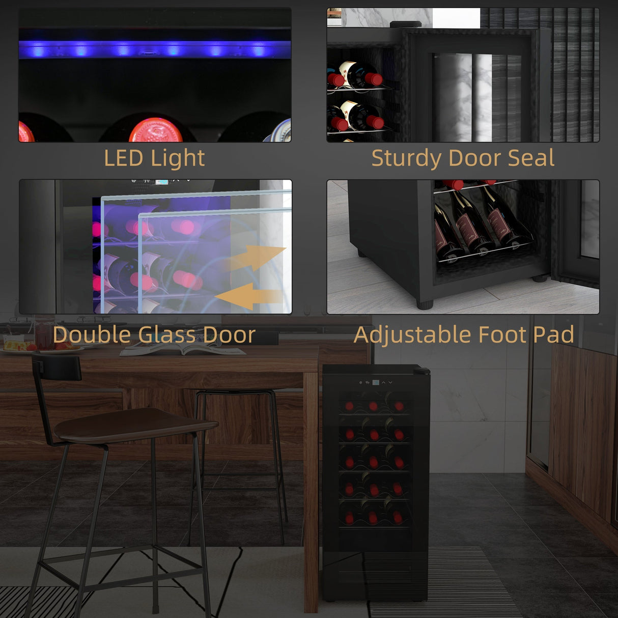 Wine Cooler, 50L 18 Bottle Freestanding with Glass Door, Black