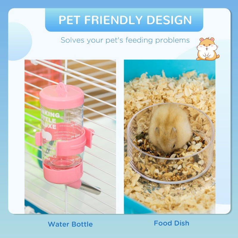 Hamster Cage with Water Bottle, Exercise Wheel, Tubes, Ramps - Light Blue