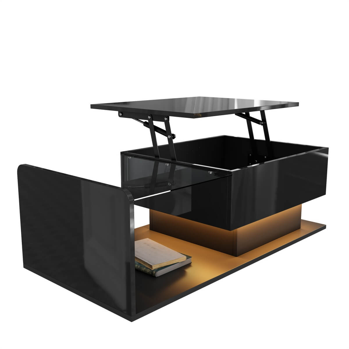 High Gloss Black Coffee Table – LED Centre Table with Glass Top for Living Room