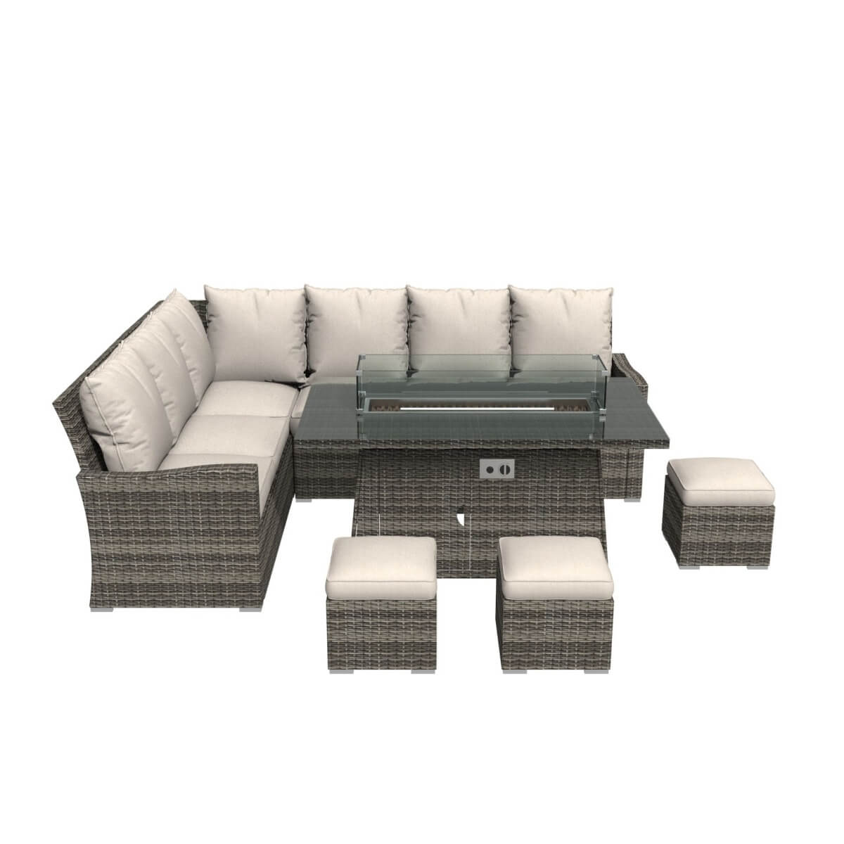 8-Seater Outdoor Corner Sofa Set with Rectangular Fire Pit Table and 3 Footstools - PAF-16591