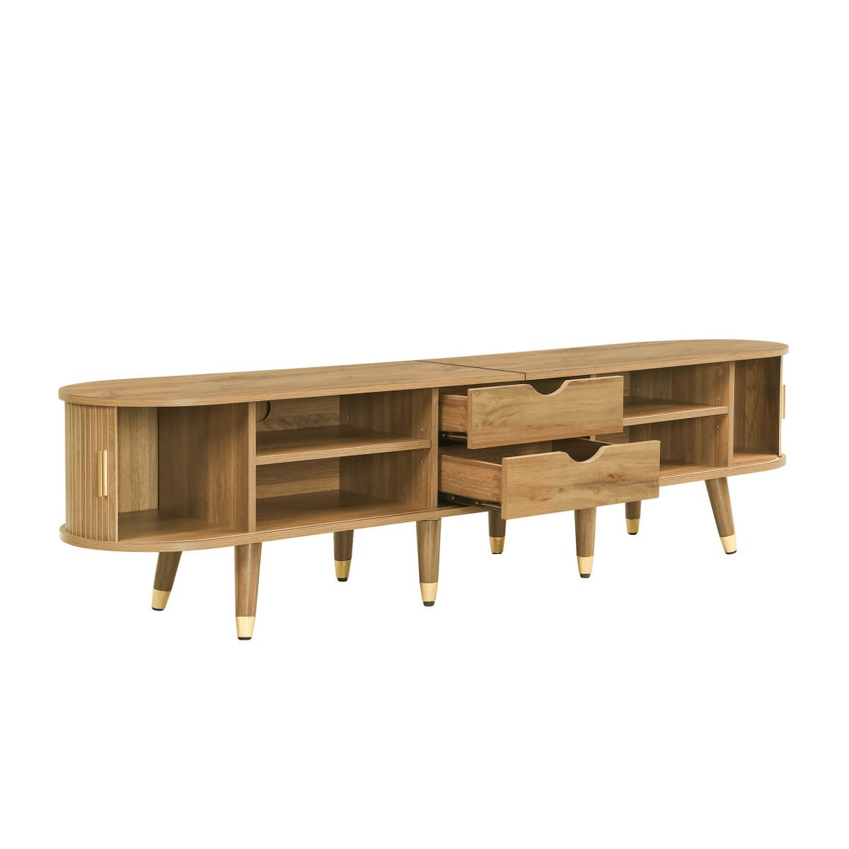 Modern TV Cabinet with Sliding Doors - Low TV Stand with Unique Design & Storage
