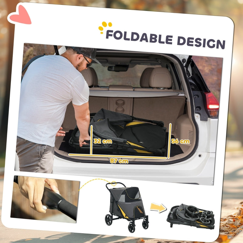 Pet Stroller with Universal Front Wheels, Shock Absorber, One-Click Foldable, and Storage Bags