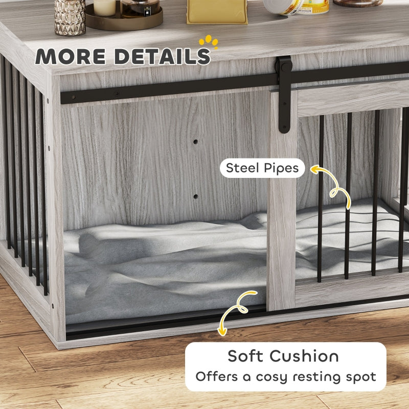 PawHut 98cm Dog Crate Furniture with Removable Cushion - Grey