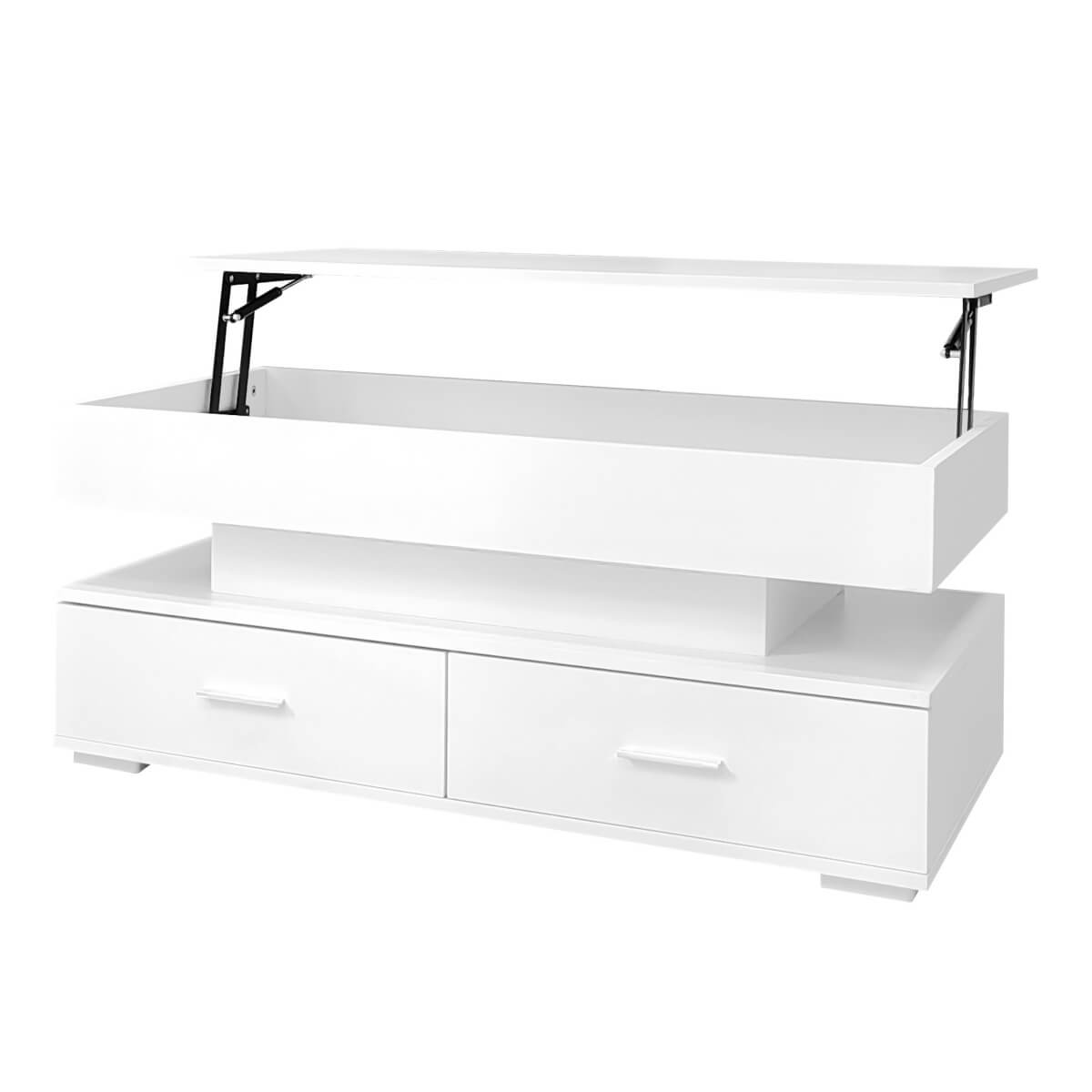 LED Lift Top Coffee Table - Hydraulic Storage Coffee Table with Drawers for Living Room, White