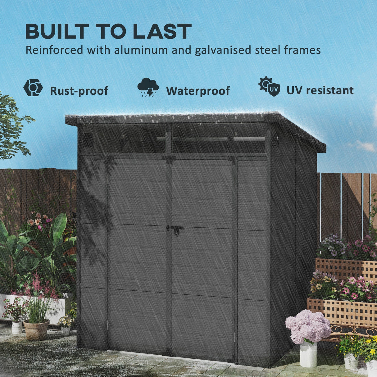 Outdoor Storage Shed 6 x 6ft with Windows and Air Vents, Dark Grey