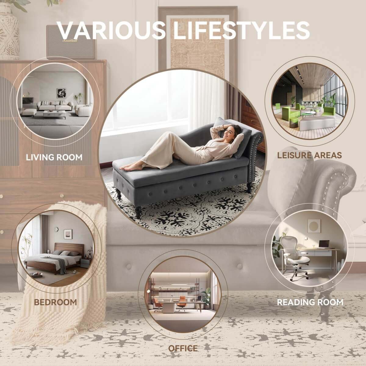Velvet Chaise Lounge with Storage - Upholstered Right Hand Chaise Sofa, Button Tufted