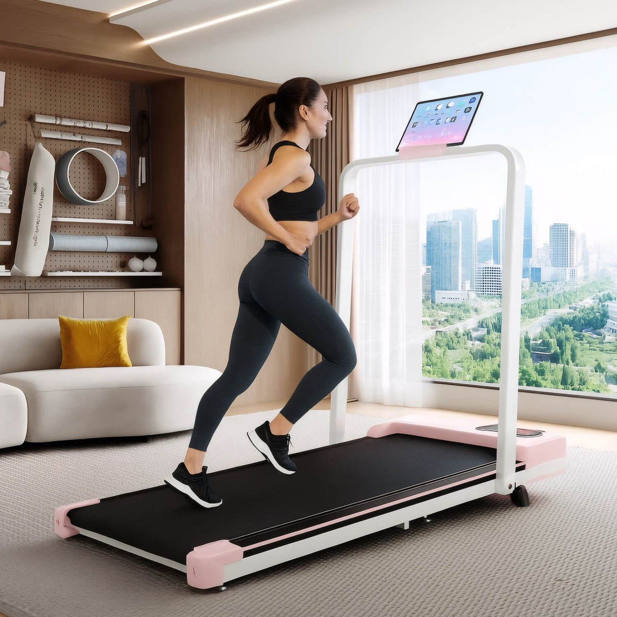 Folding Treadmill with Handrail – Adjustable Incline, 1–10 km/h Running Machine with LED Display & Phone Holder