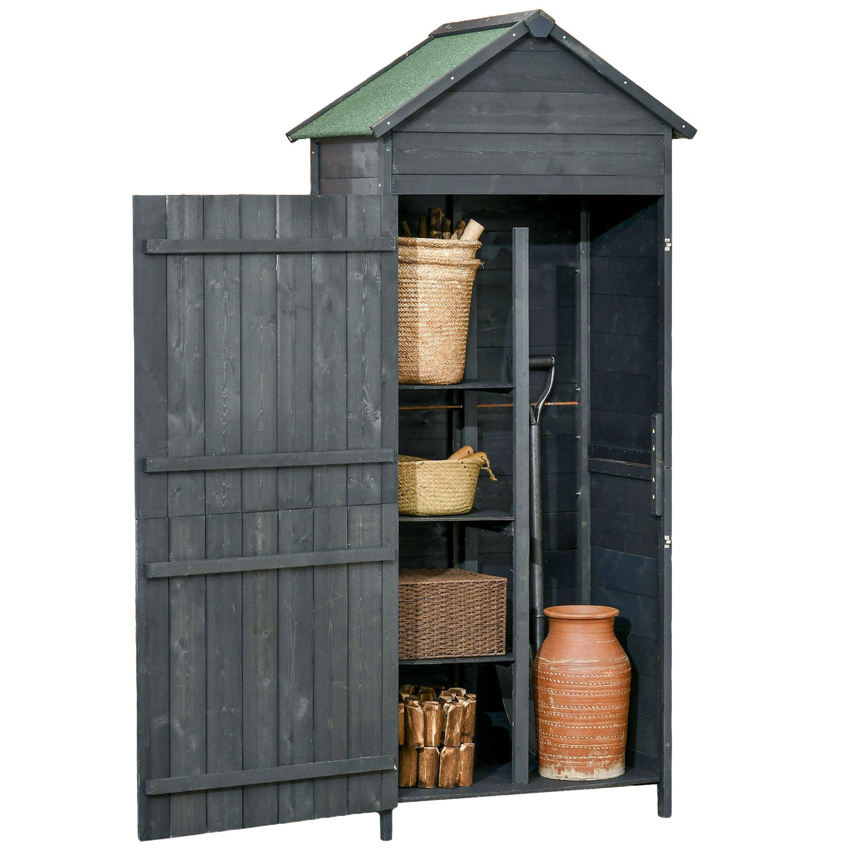 Garden Shed 4-Tier with 3 Shelves, Lockable 2 Doors - Grey