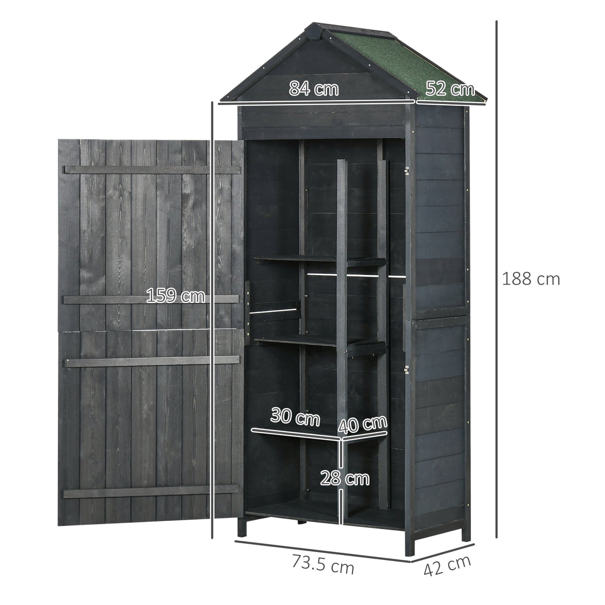 Garden Shed 4-Tier with 3 Shelves, Lockable 2 Doors - Grey