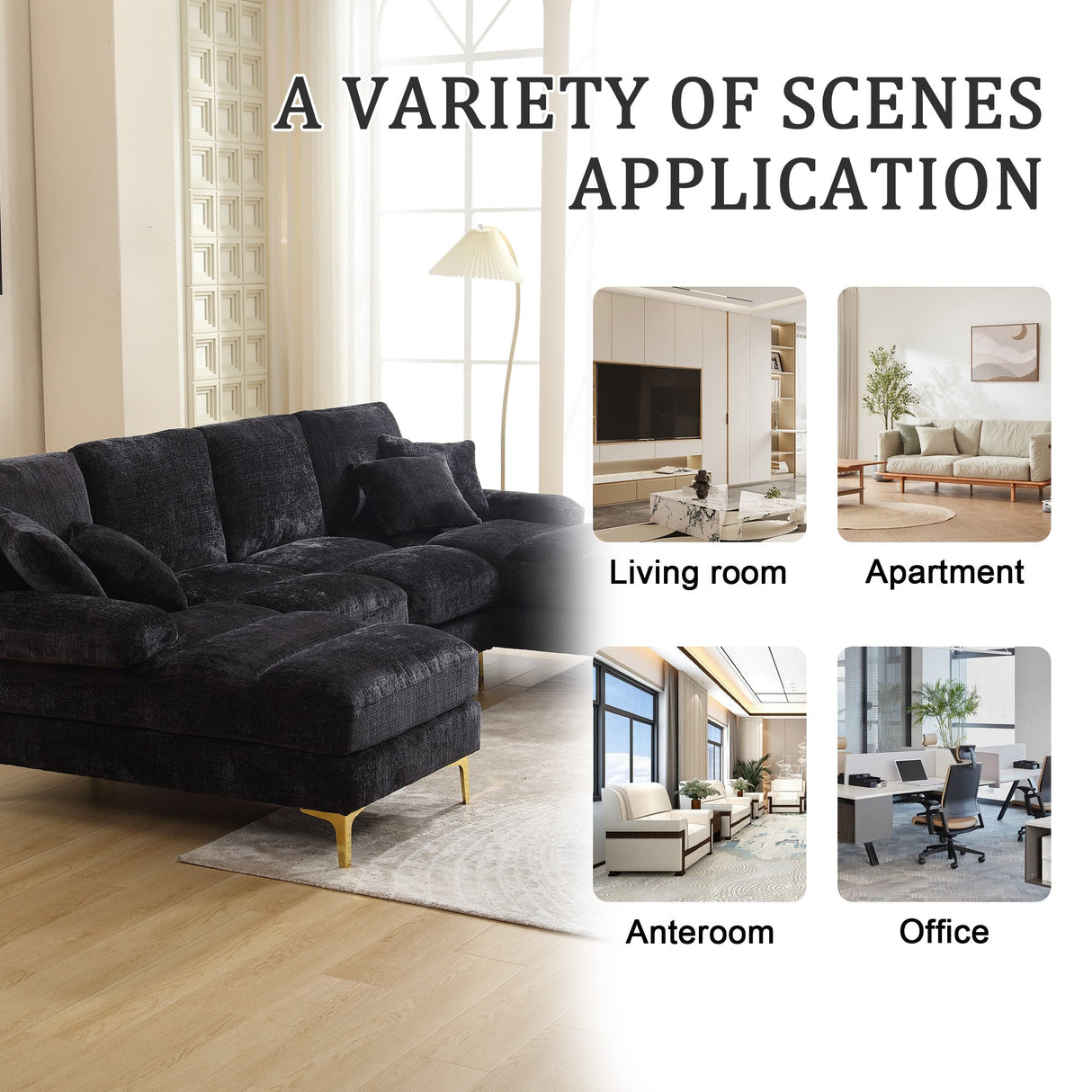 Sectional Couches GOMYWAY Modular U-Shaped with Double Chaise for Living Room Chenille Fabric