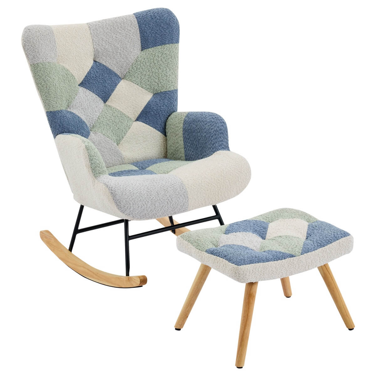Teddy Rocking Chair with Solid Wood Legs - High Back Recliner Chair for Living Room or Bedroom
