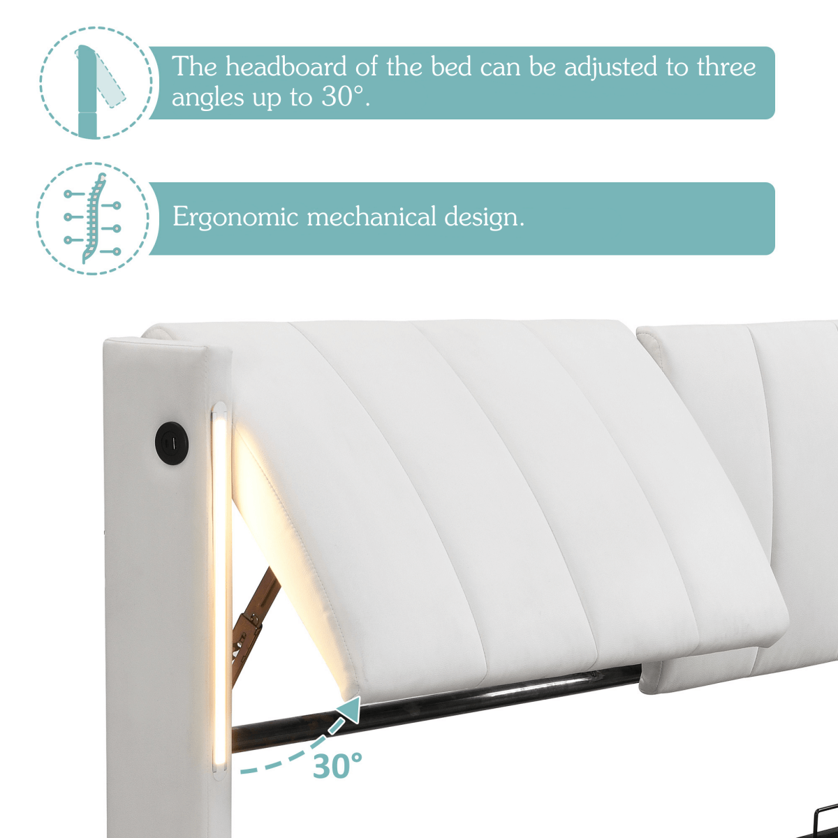 6ft Super King PU LED Storage Bed – Upholstered Bed with USB Charging and Adjustable Headboard