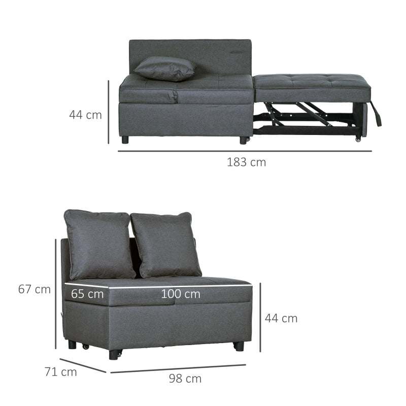 Convertible Single Sofa Bed, 3-in-1 Multi-Functional Sleeper Chair with Magazine Pocket, Grey