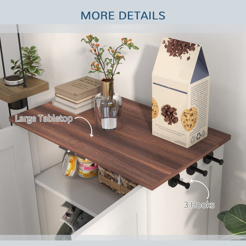 Pet Feeding Station, Raised Dog Bowls, Adjustable Panel, Hooks, White