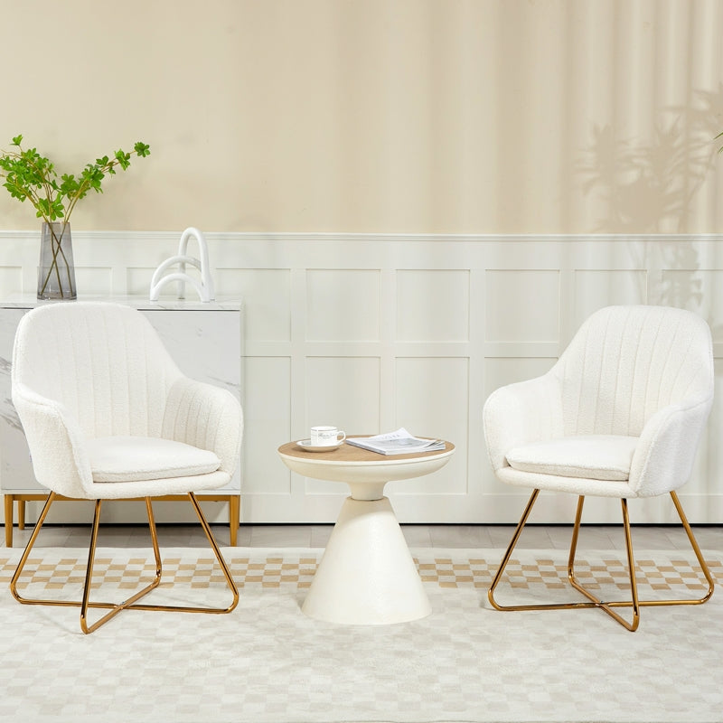 Set of Two Dining Chairs, Sherpa Fleece - Cream