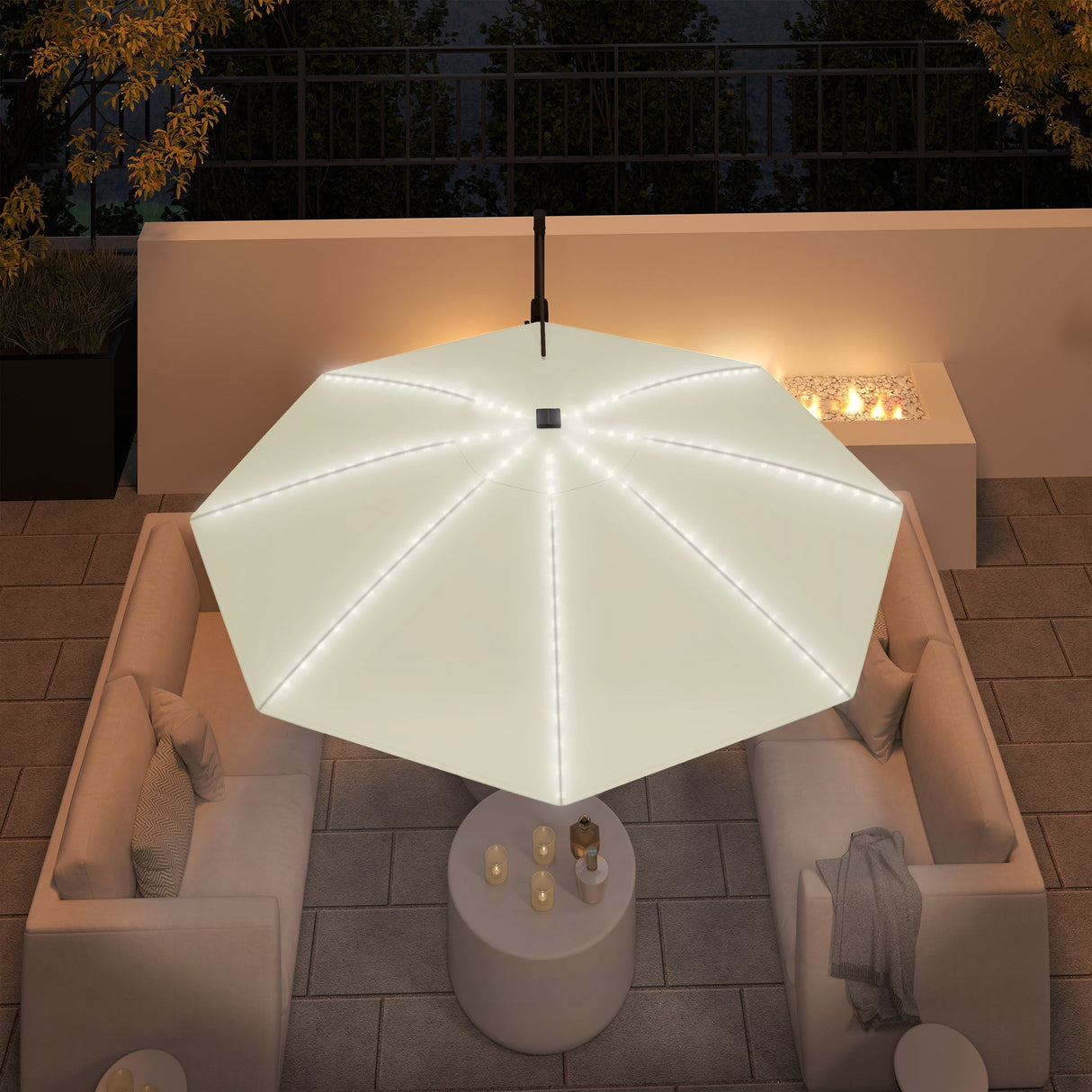 Cantilever Garden Parasol with Solar Lights, 360?? Rotation, Cream