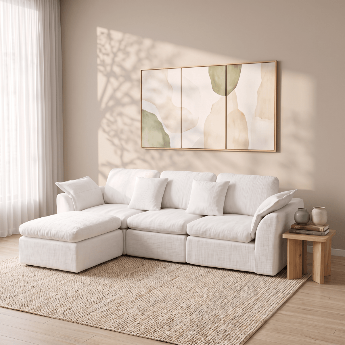 246cm Modular Cloud Sofa with Movable Ottoman - 4 Seater Deep Seat L-Shaped Sofa for Living Room, Bedroom or Apartment