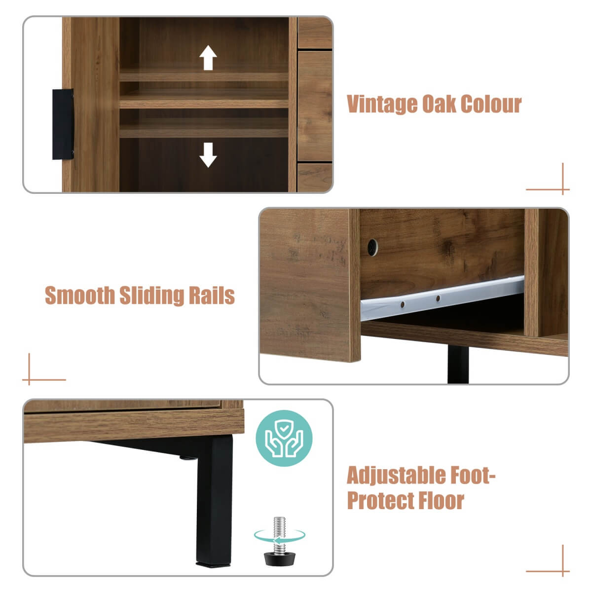 Sideboard Cabinet with 2 Doors and 3 Drawers - Storage Unit with Adjustable Shelf
