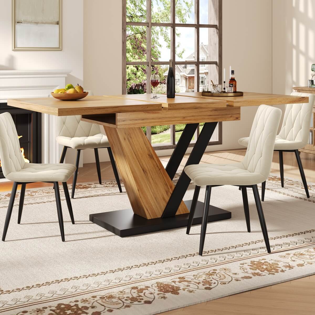 Extendable Dining Table – 120–160 cm Wood Grain Table for Kitchen & Living Roo