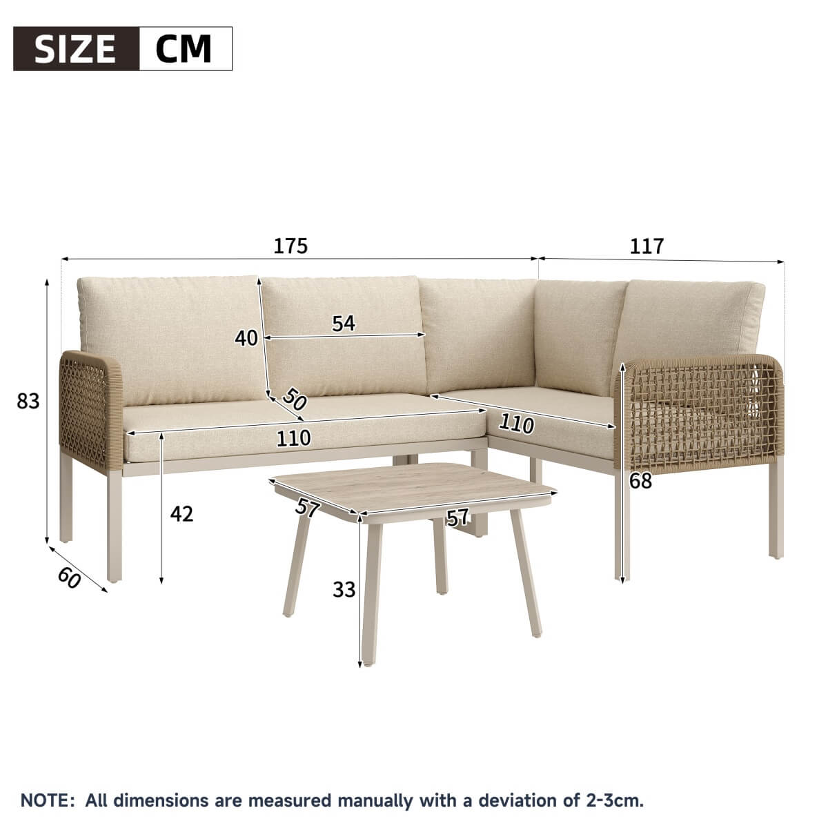4 Seater Garden Sofa Set - Outdoor Patio Furniture with Wood Effect Glass Table