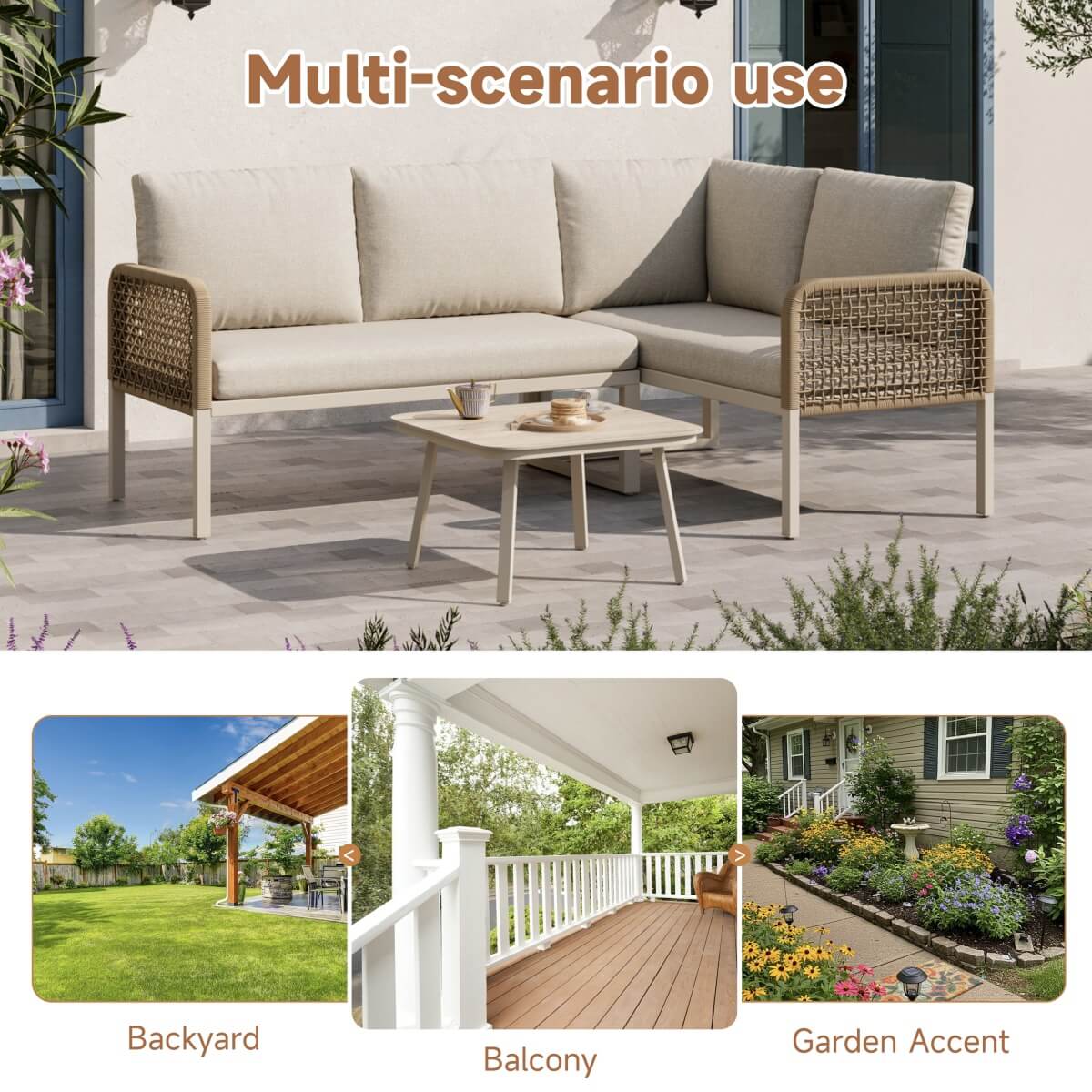 4 Seater Garden Sofa Set - Outdoor Patio Furniture with Wood Effect Glass Table