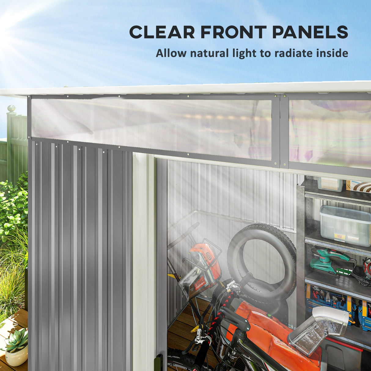 Garden Metal Storage Shed, House Hut Tool Storage with Tilted Roof and Ventilation, Grey