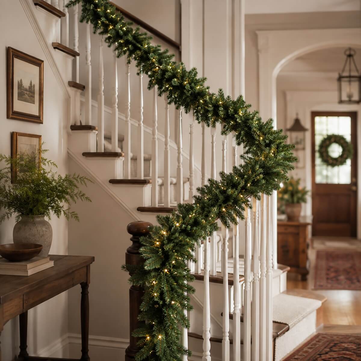 Pre-Lit Christmas Garland - Realistic PVC Foliage Garland with LED Lights for Festive Decoration
